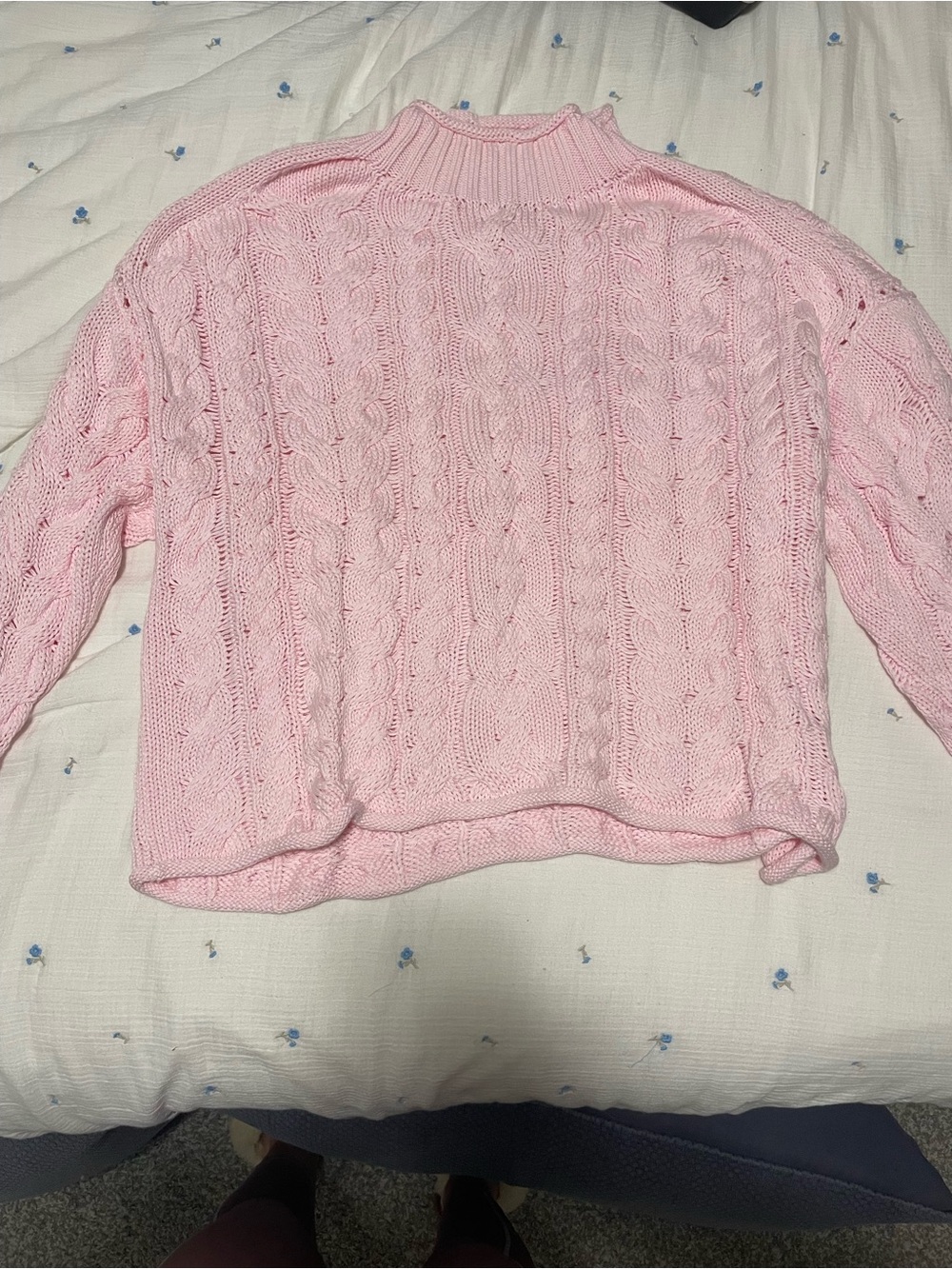 J. Crew Light Pink Cable Knit Mock Turtleneck Sweater